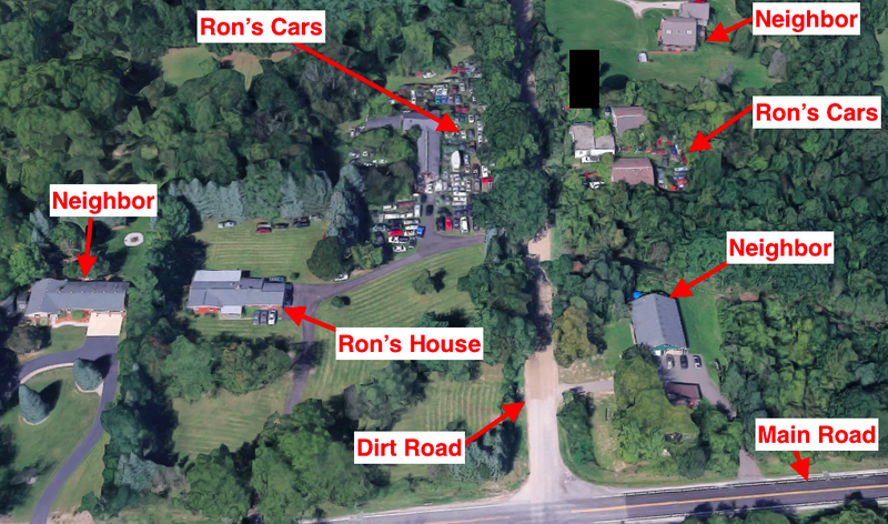 A bird’s eye view of Ron’s property. The black box is something Ron asked me to block out. Photo: Google Maps